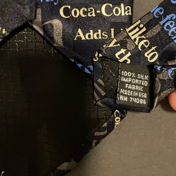 Vintage Coca Cola Collectible Necktie Print Black Gray Blue Men's Tie NWT Silk - Picture 4 of 6